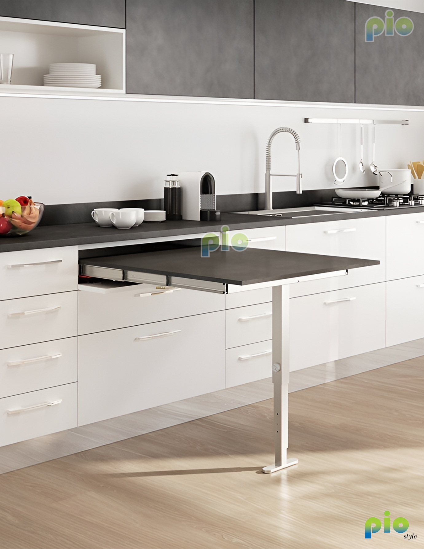 EB2509 Hideaway Pull Out Table with Single Foldable Leg