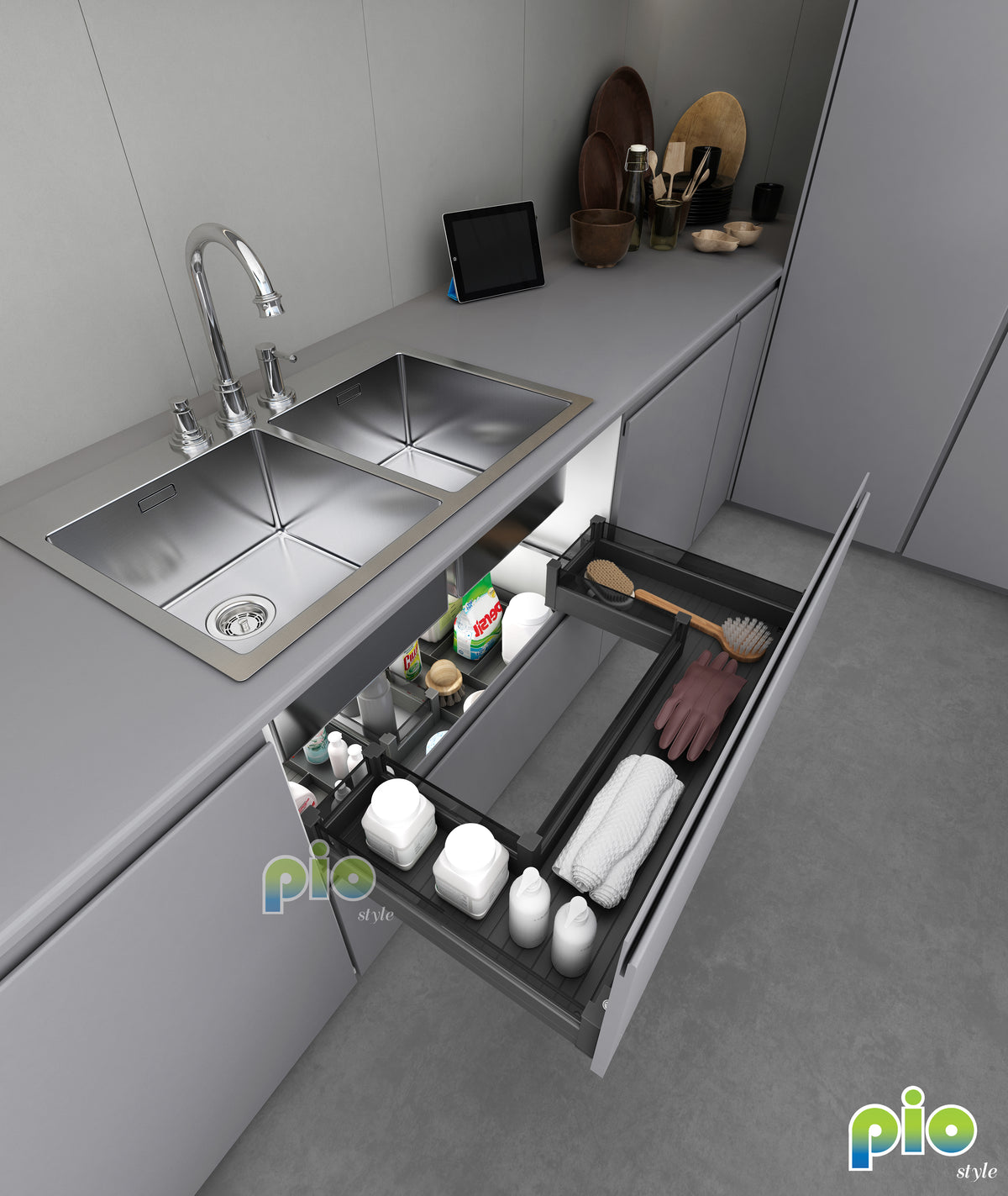 Shape Drawer FD9050 Aluminium Wide U Shape Sink Storage Drawer – Pio Style